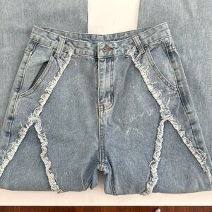 Princess Polly Stylish Blue Hi Rise Jeans with Unique Stitching sz 4